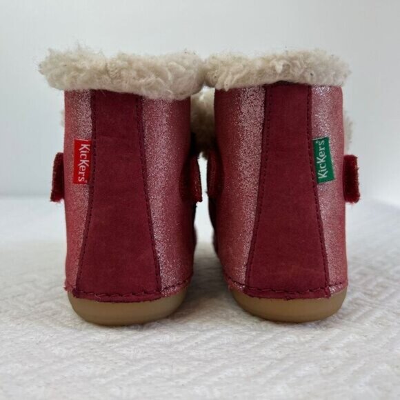 Kickers Baby Size 18mo months  Little Red Glitter Booties Boots Faux Fur Trim 18 - Picture 3 of 12